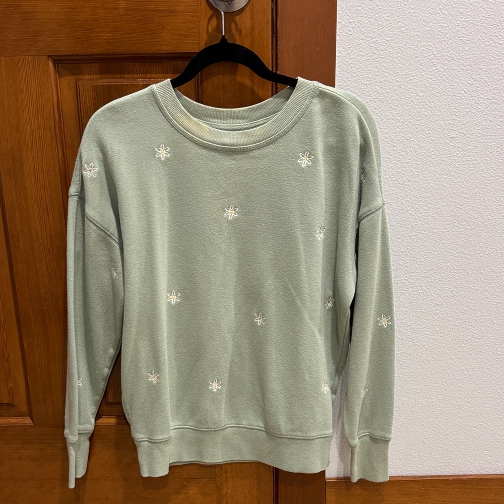 Maurices Mint Green Embroidered Daisy Sweatshirt